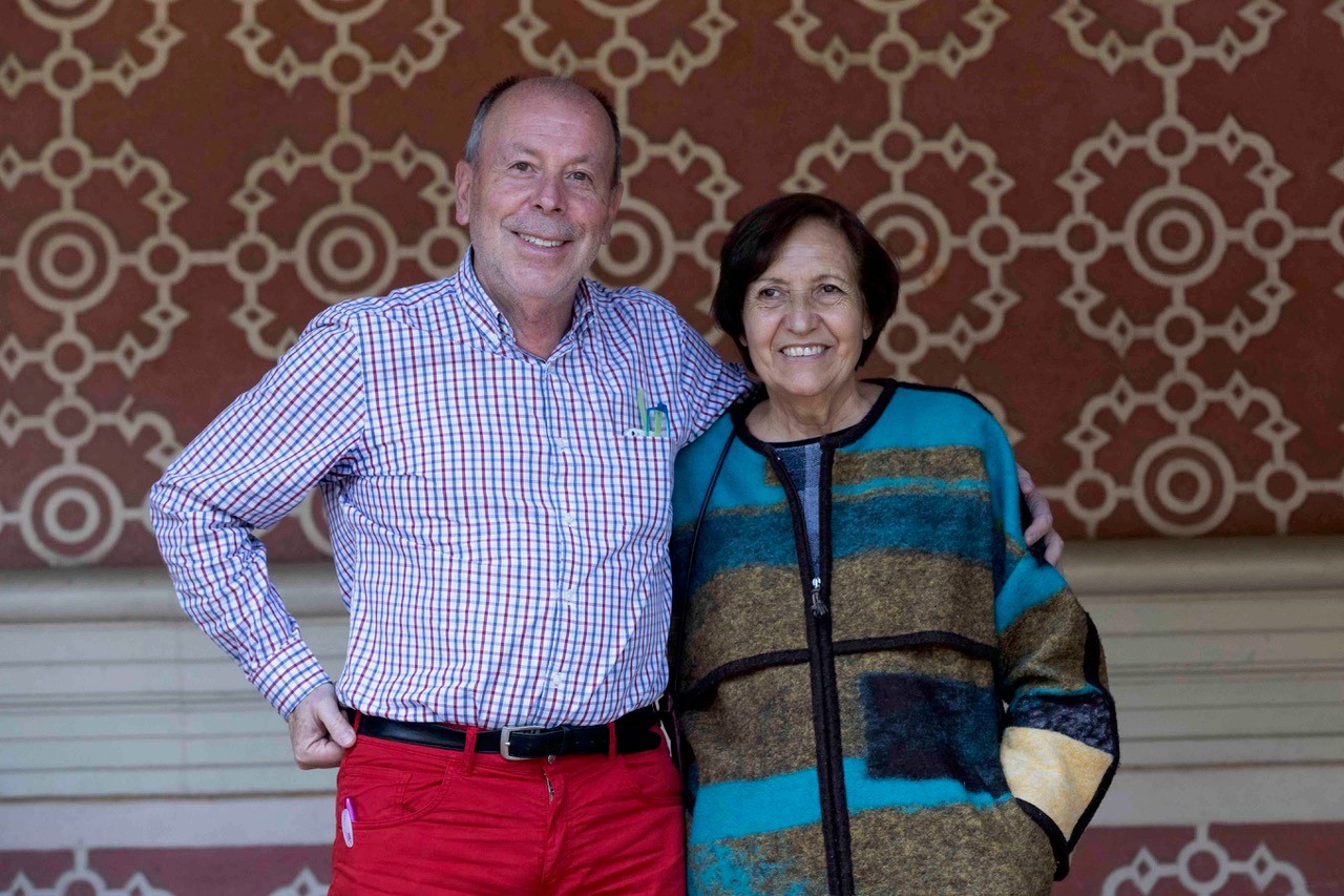 Alicia Del Blanco and Armando Guerra take a daily walk in El Retiro park in Madrid, Spain