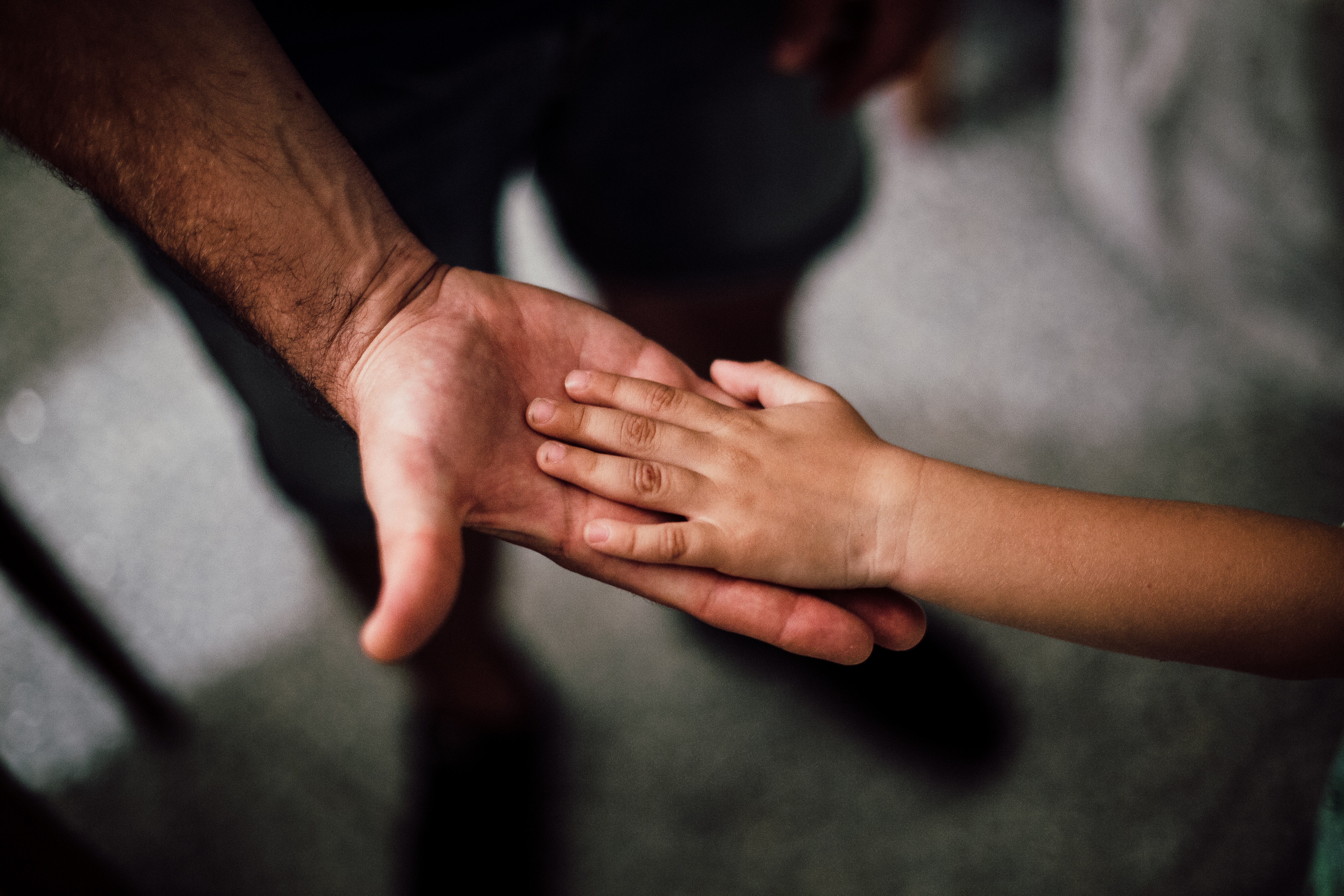 two people touching hands. one is a child.